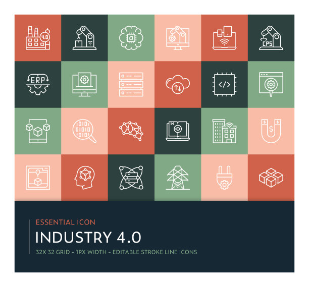 工业4.0可编辑笔触线图标集合图片下载