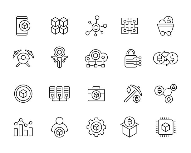 区块链和加密货币-线图标。可编辑的中风。向量股票插图图片下载