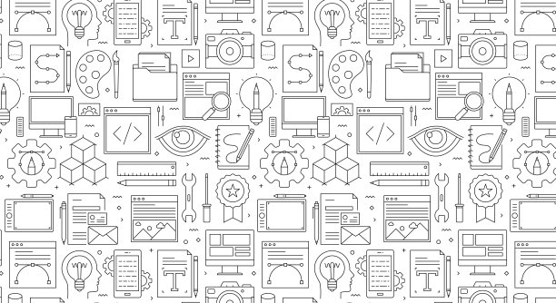 网站无缝模式白色背景与线图标图片下载