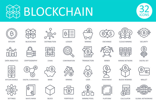 区块链加密货币比特币图标设置-细线图片下载
