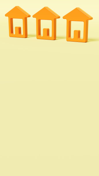 三个橙色的住房图标在孤立的设置，房屋购买主题，3d插图图片下载