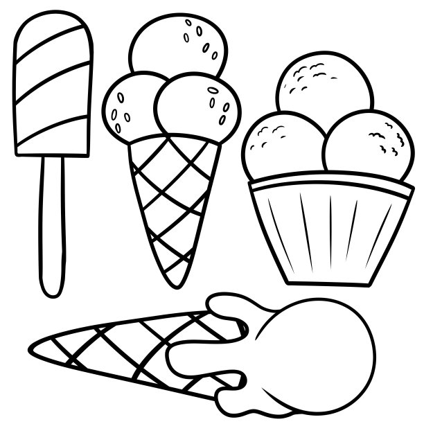 单色插图，彩色书。一套卡通风格的甜冰淇淋图片下载