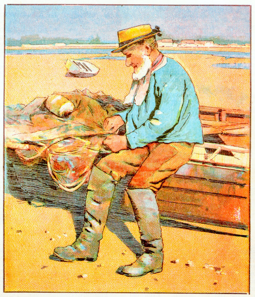 古色古香的童书插图:老渔夫图片下载