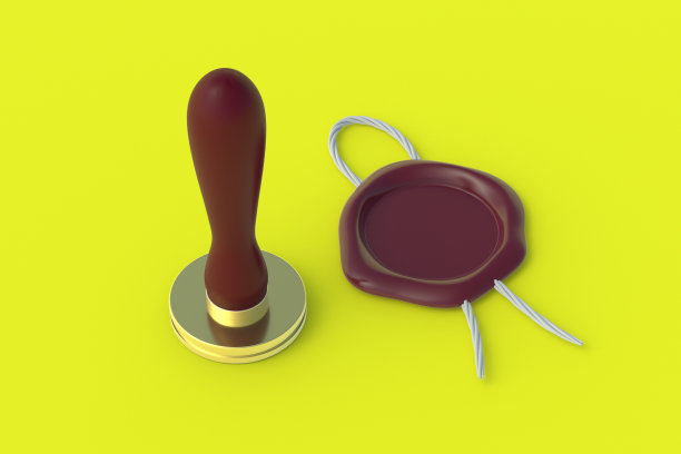 复古风格的印章蜡与绳子上的黄色背景。保证和质量标志。邮资标签。文件确认。秘密邮件。机密信息。三维渲染图片下载