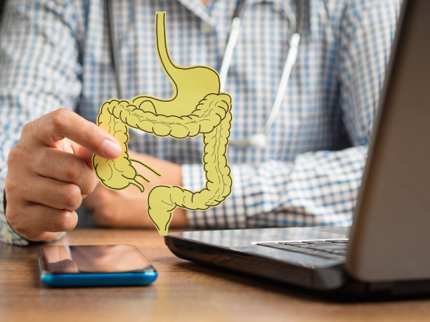 医生拿着一个用黄色纸做成的大肠模型图片下载