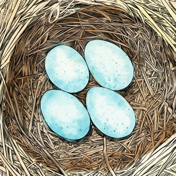 鸟窝与蛋笔墨矢量画图片下载