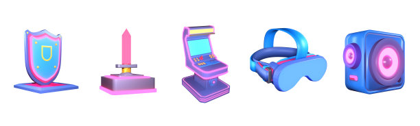 3D图标视频游戏集合渲染孤立的白色背景图片下载