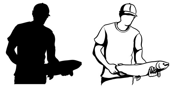 钓鱼好抓鳟鱼剪影图片下载