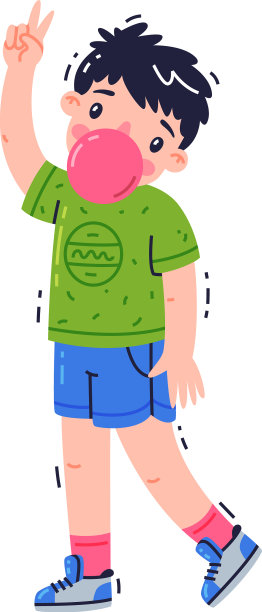 小男孩站在那儿吹泡泡糖图片下载