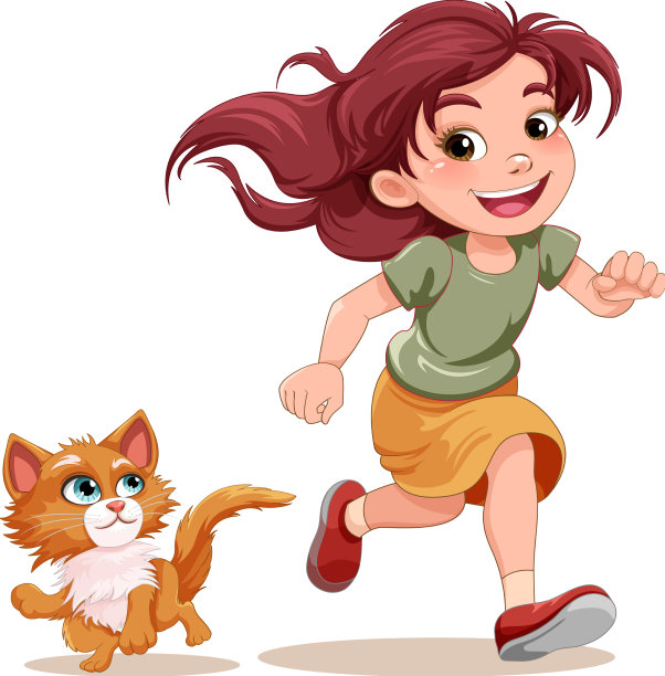 快乐女孩奔跑卡通图片下载