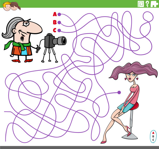 迷宫游戏与卡通摄影师和模特女孩图片下载