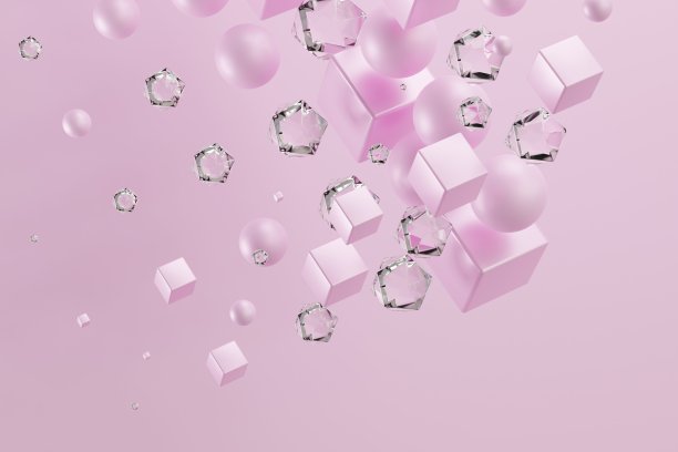 现代抽象3d插图。混沌组成立方体、球体、多边形背景。图片下载