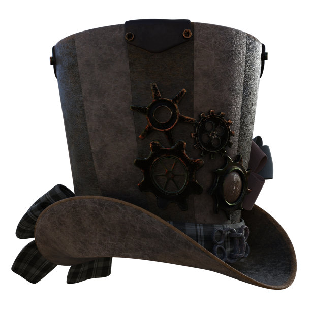 蒸汽朋克礼帽隔离在白色，3d渲染图片下载