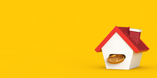 房地产投资概念。房子形状的储蓄罐与美元硬币。3d渲染图片下载