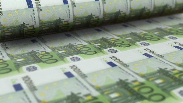 100欧元印刷。循环录像图片下载