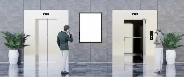 3 d演示。广告牌和两部电梯的模型。对你的广告很有用。全景3D渲染图片下载