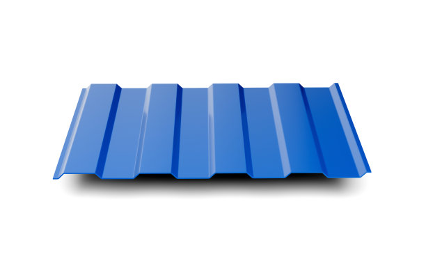 3d蓝色金属波纹镀锌铁屋顶板在白色背景3d插图图片下载