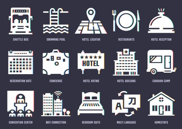 住宿选项偏移设计矢量图标包图片下载