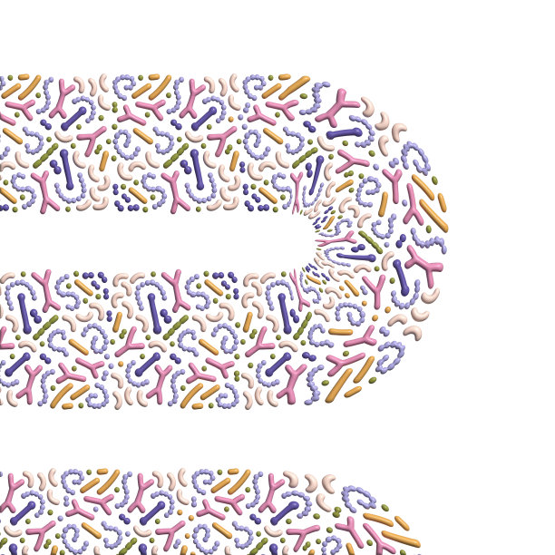 3d渲染微生物组抽象横幅设计。益生菌的概念。乳酸菌。有益肠道微生物，有益肠道菌群健康。微生物区系。卷插图。图片下载