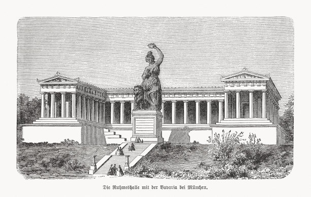 鲁赫马沙尔和巴伐利亚雕像，德国慕尼黑，木刻，1893年出版图片下载