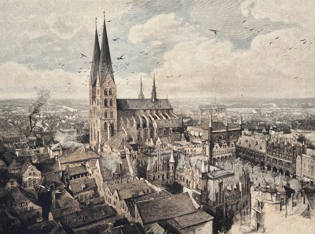 吕贝克鸟瞰图图片下载