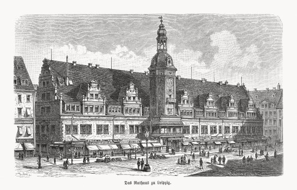 老市政厅，莱比锡，萨克森，德国，木刻，1893年出版图片下载