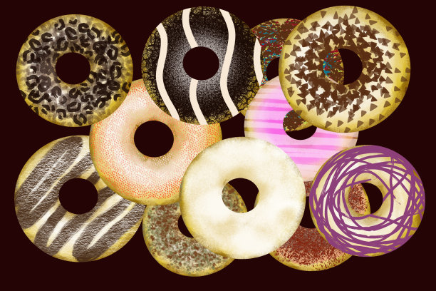 不同馅料的甜甜圈插图。图片下载