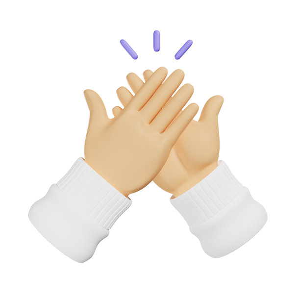 卡通3d手显示手势击掌与紫色的声音，团队合作的图标图片下载