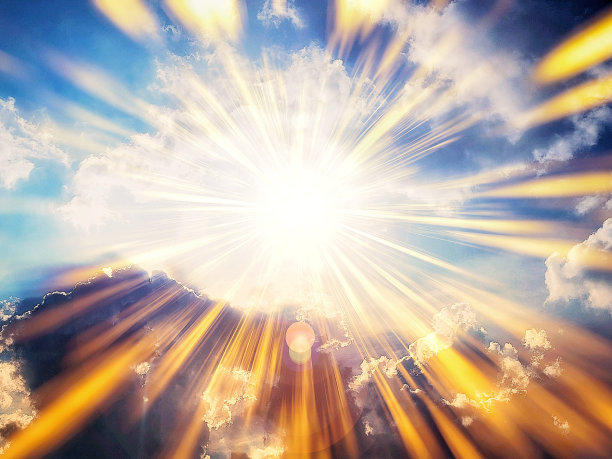 白云和太阳在蓝天的三维插图图片下载