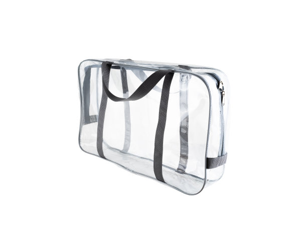 透明袋与黑色带子隔离在一个白色的背景。图片下载