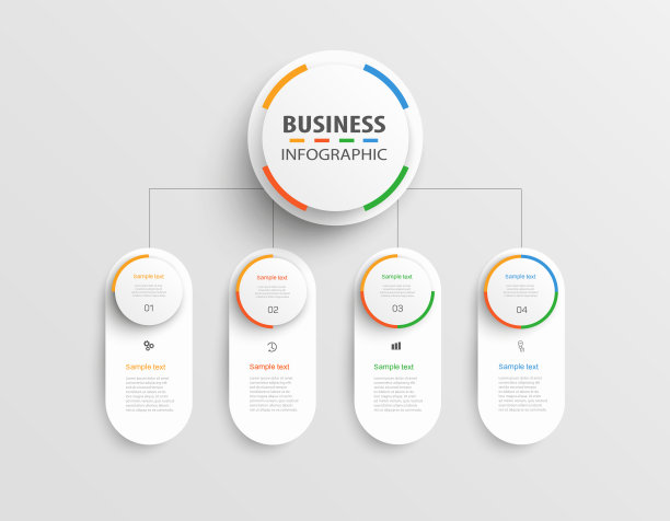 业务信息图模板与4个选项，步骤，工作流程，流程图图片下载
