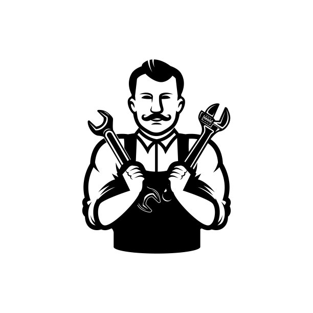 手握扳手的机械师示意图。徽记，标志，徽章的设计元素。矢量图图片下载