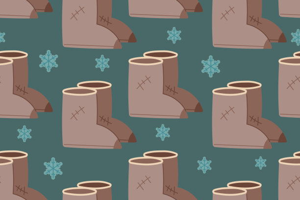 传统的毡靴补丁，温暖的冬季鞋，矢量无缝图案。图片下载