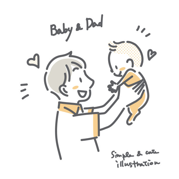 快乐爸爸和宝宝，简单可爱的插图图片下载