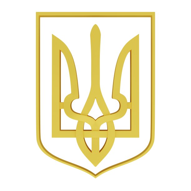 乌克兰国徽，金色三叉戟，象征乌克兰。3d渲染图片下载