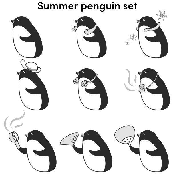 企鹅使用酷物品的插图集图片下载