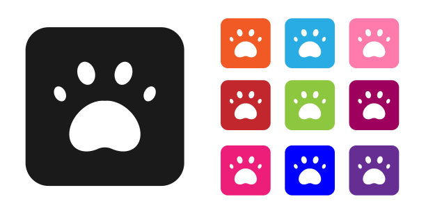 黑色爪印图标孤立的白色背景。狗或猫的爪印。动物跟踪。设置图标彩色。向量图片下载