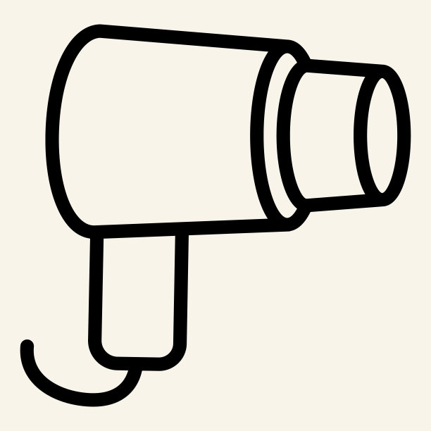 吹风机线图标。吹风机或吹风机的标志，轮廓风格的象形文字在米色背景。酒店卫浴设备标牌移动概念网页设计。矢量图形。图片下载