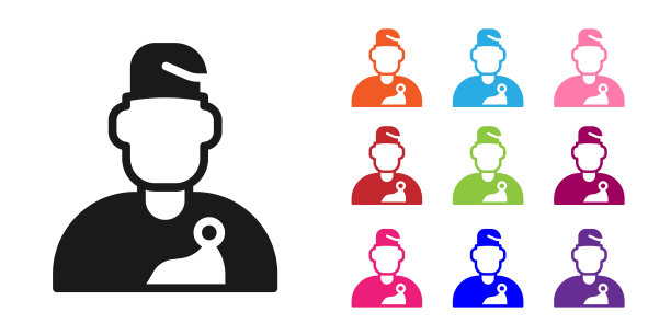 黑法师图标孤立在白色背景。设置图标彩色。向量图片下载