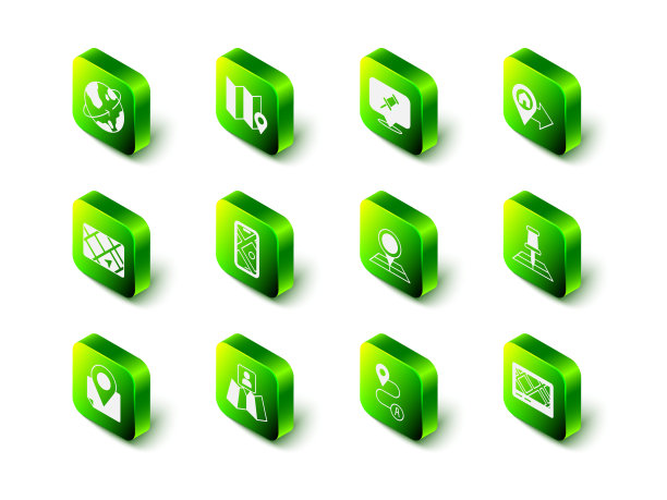 设置折叠地图与位置标记，推销，位置房子，Gps设备，路线和图标。向量图片下载