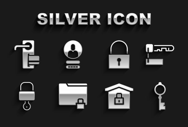 设置文件夹和锁，标记钥匙，旧，受保护的房子，锁，数字门和创建帐户屏幕图标。向量图片下载