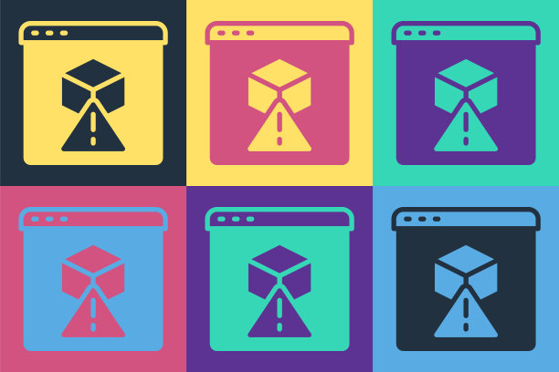 波普艺术3D打印机图标孤立的彩色背景。3 d打印技术。向量图片下载