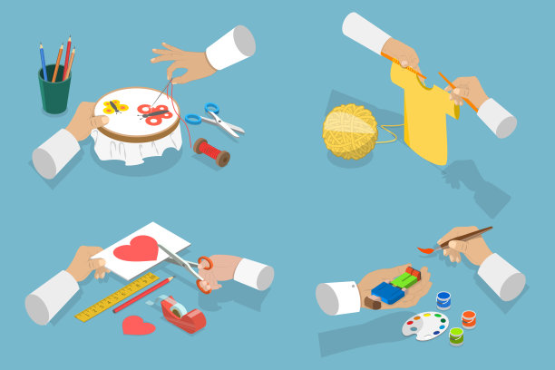 三维等距平面矢量集手工制作的爱好图片下载