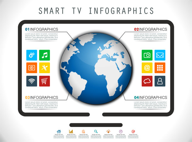 智能电视信息图与图表和世界地球仪图片下载