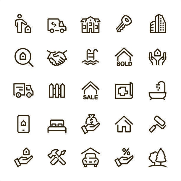 房地产代理-像素完美的线条图标图片下载
