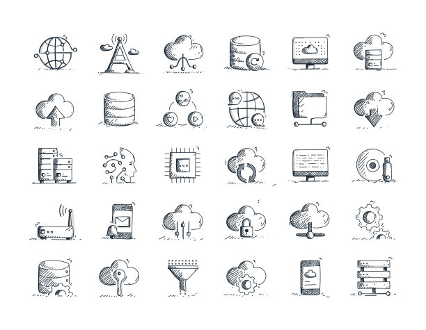 云技术手绘线图标集和草图设计图片下载