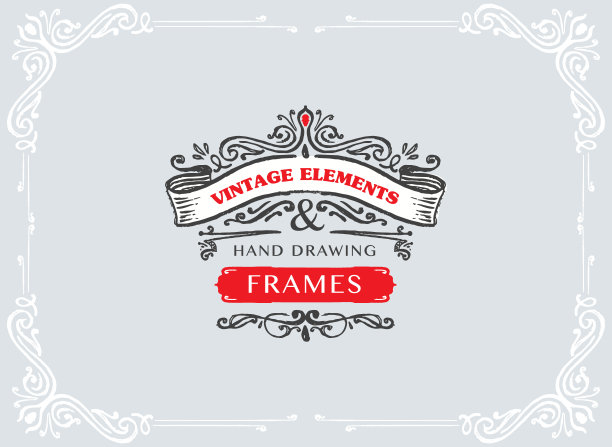 手绘复古横幅和框架设计汽车，海报，杯子，书，传单等图片下载