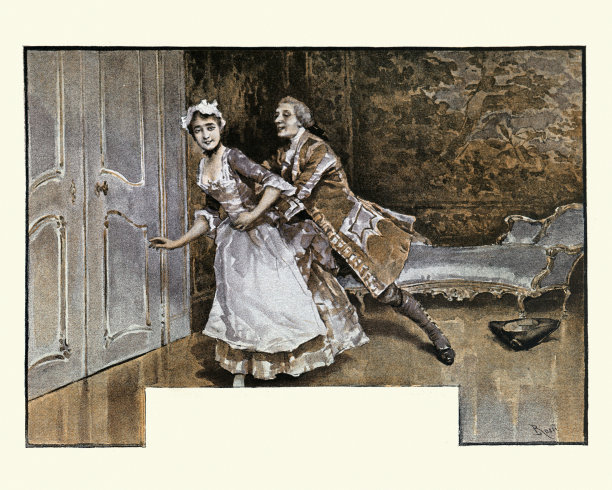 一个男人在追一个女仆，法国，18世纪图片下载