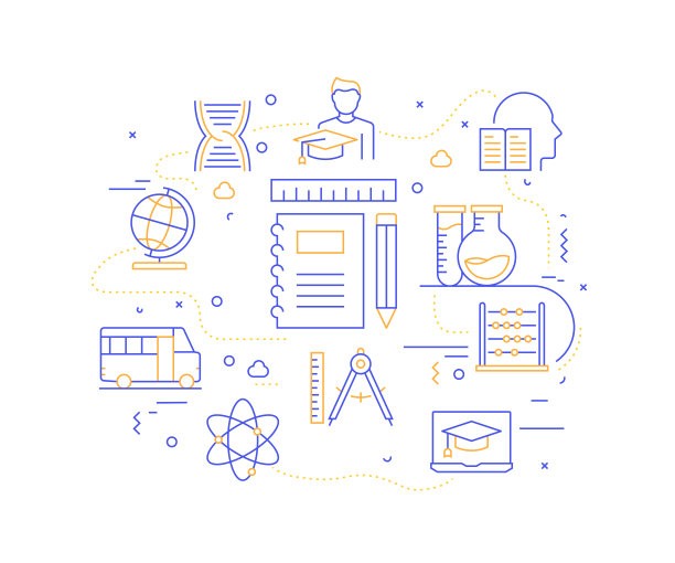教育和学校相关的现代线条风格矢量插图图片下载