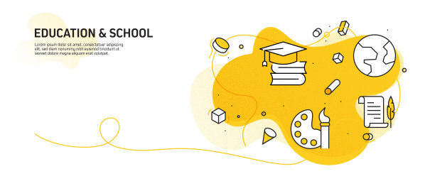 教育和学校相关的现代线条风格矢量插图图片下载